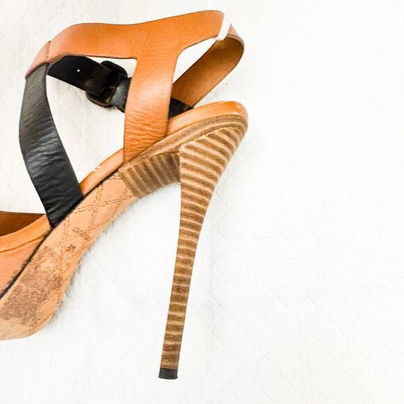 L.A.M.B. Evelyn Platform Leather Colorblock Heels Strappy Shoe Strapback Size 8M - Picture 3 of 8